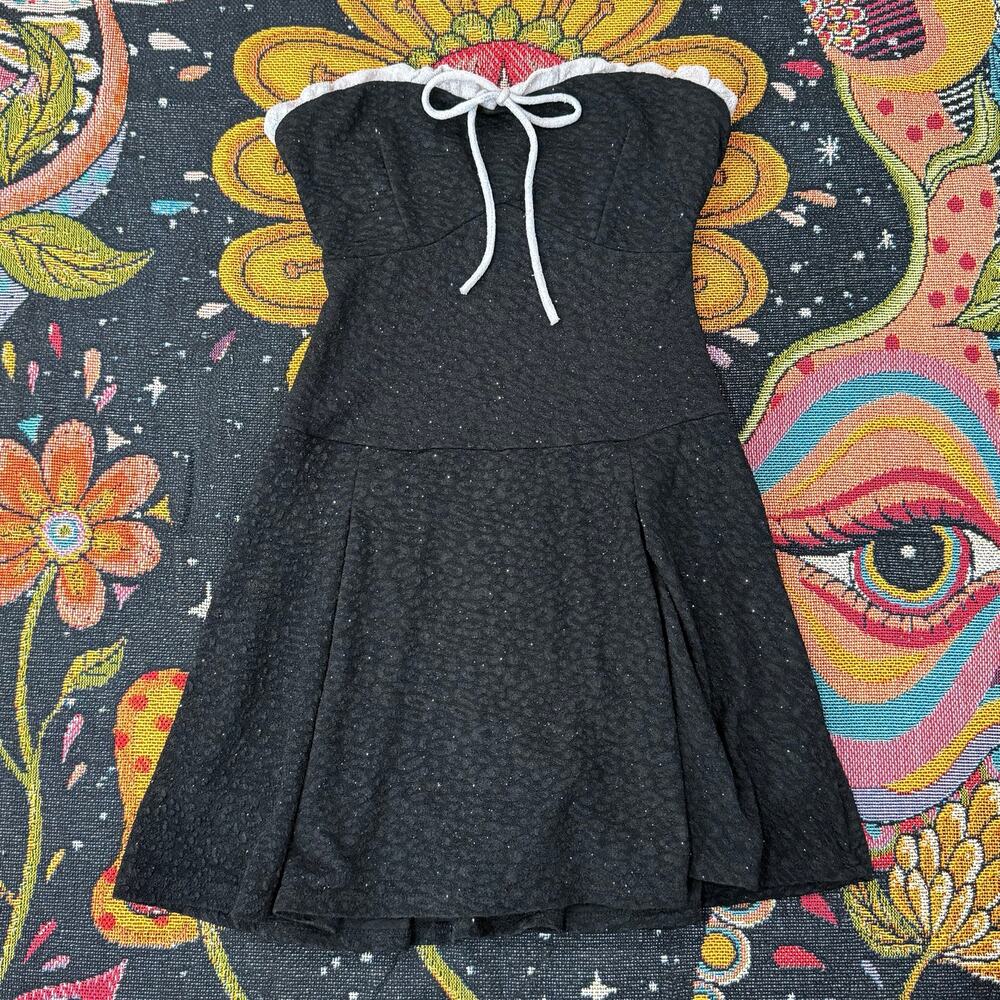 90s Y2k Glitter Leopard Strapless Mini Dress Dark Coquette Femme Sexy Party XS